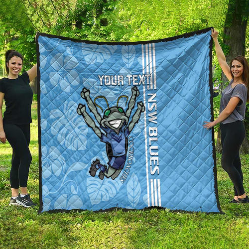 Custom NSW Blues Rugby Quilt Cockroaches Polynesian Pattern Tropical Vibes