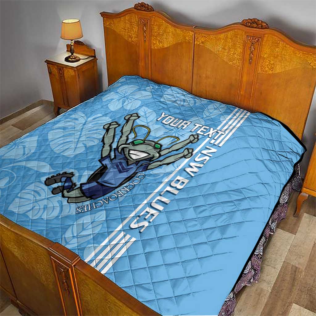 Custom NSW Blues Rugby Quilt Cockroaches Polynesian Pattern Tropical Vibes