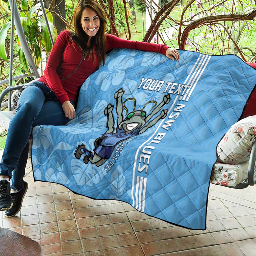 Custom NSW Blues Rugby Quilt Cockroaches Polynesian Pattern Tropical Vibes
