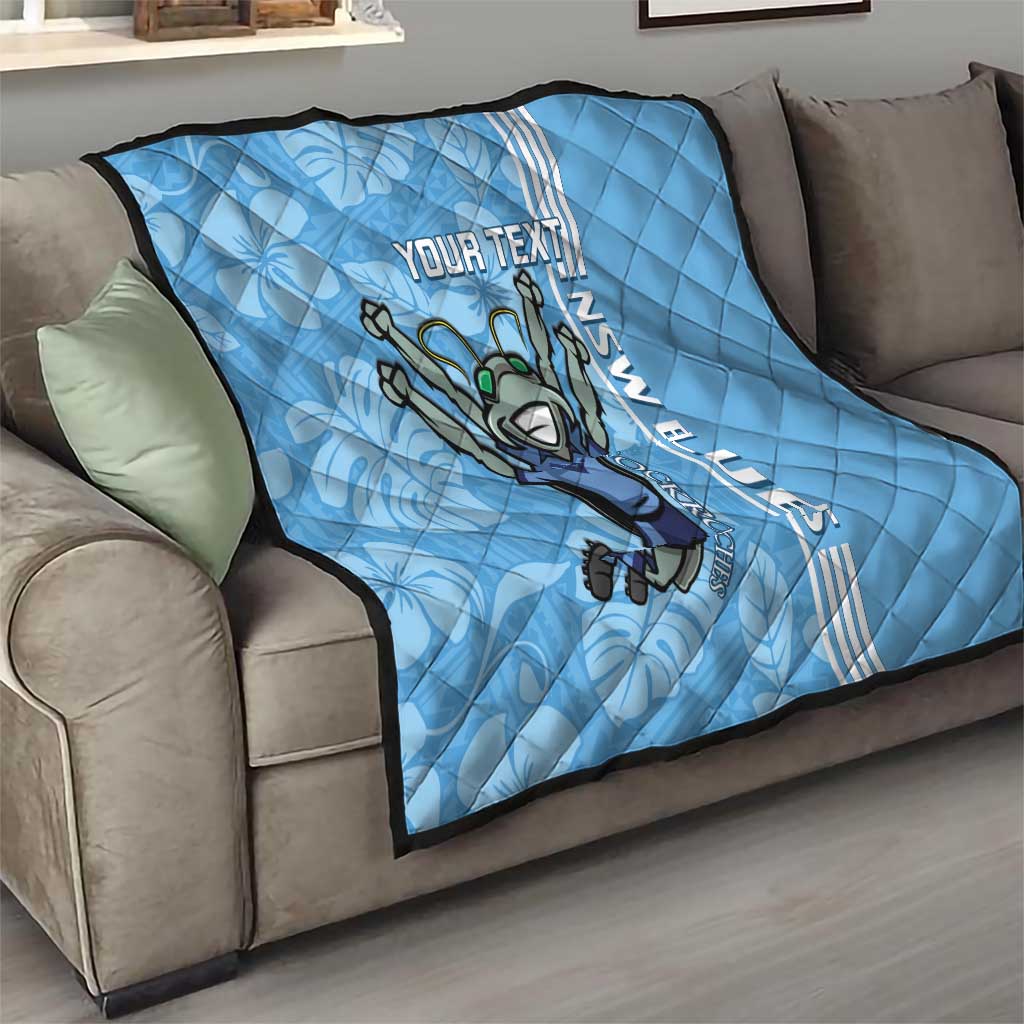 Custom NSW Blues Rugby Quilt Cockroaches Polynesian Pattern Tropical Vibes