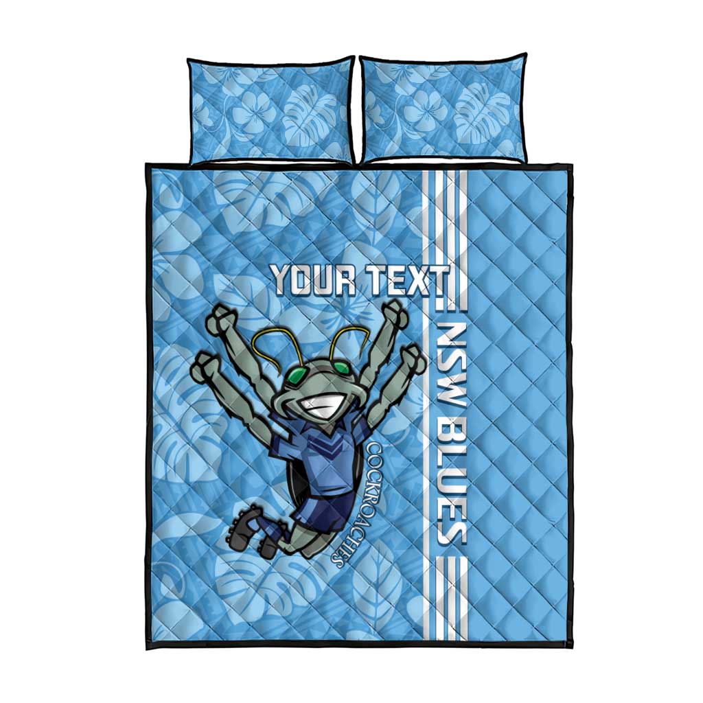 Custom NSW Blues Rugby Quilt Bed Set Cockroaches Polynesian Pattern Tropical Vibes