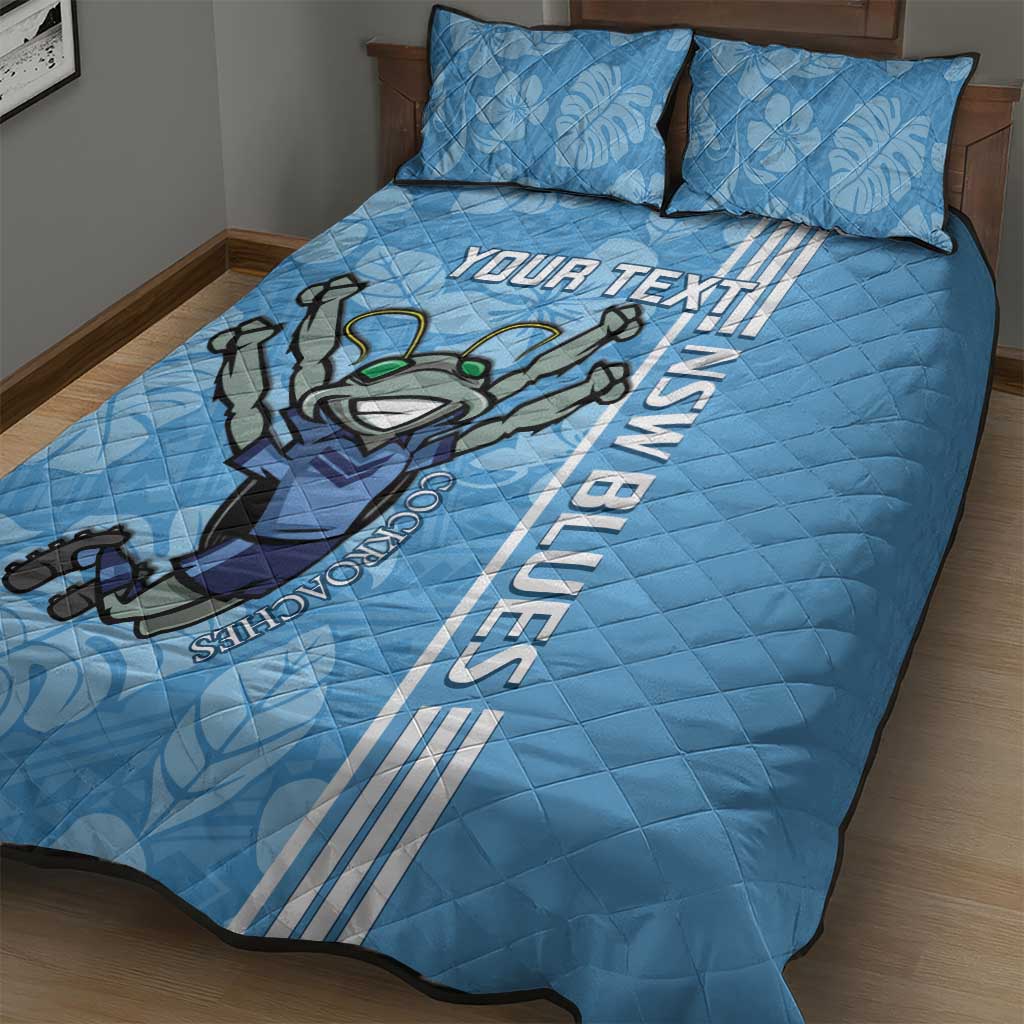 Custom NSW Blues Rugby Quilt Bed Set Cockroaches Polynesian Pattern Tropical Vibes