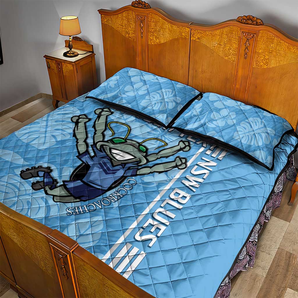Custom NSW Blues Rugby Quilt Bed Set Cockroaches Polynesian Pattern Tropical Vibes