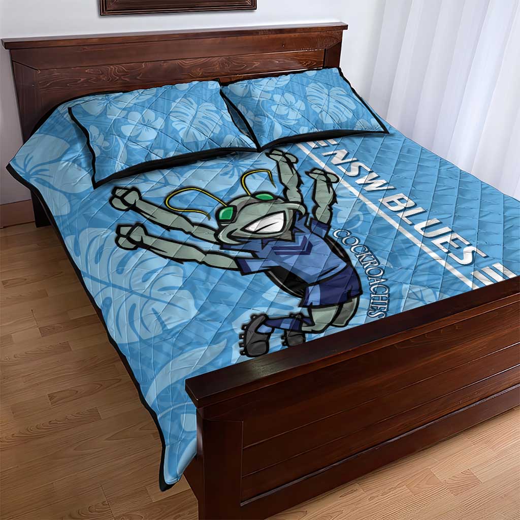 Custom NSW Blues Rugby Quilt Bed Set Cockroaches Polynesian Pattern Tropical Vibes