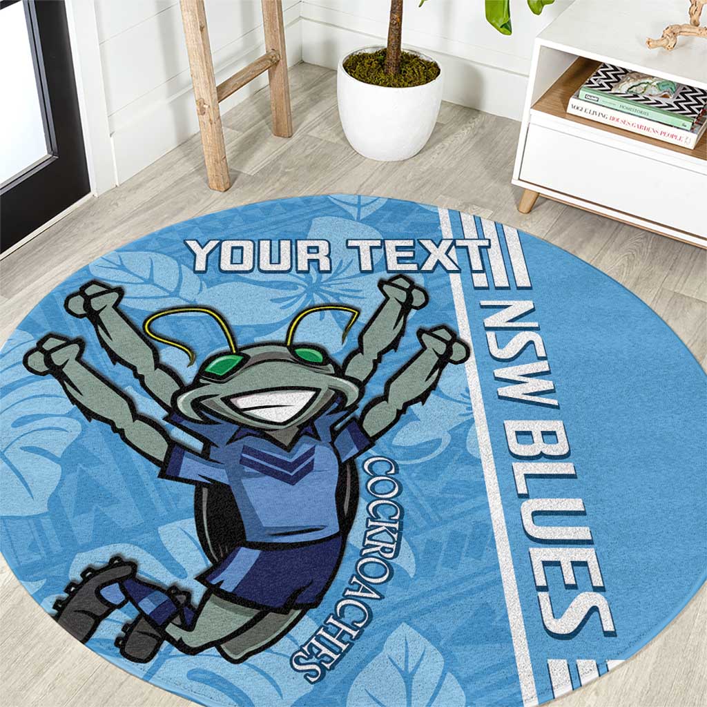 Custom NSW Blues Rugby Round Carpet Cockroaches Polynesian Pattern Tropical Vibes