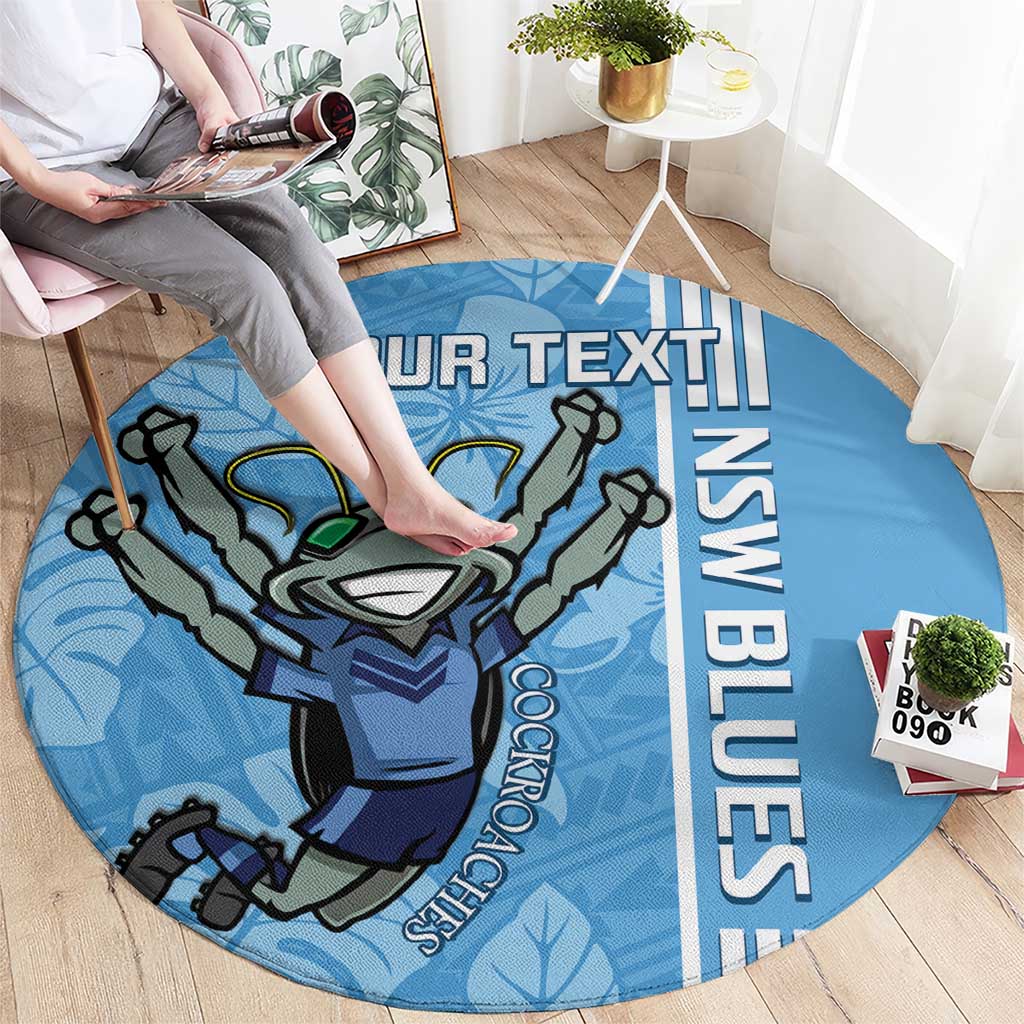 Custom NSW Blues Rugby Round Carpet Cockroaches Polynesian Pattern Tropical Vibes