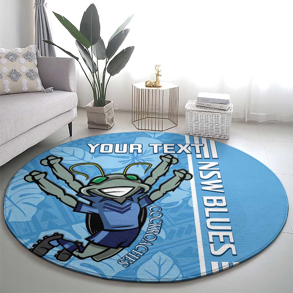 Custom NSW Blues Rugby Round Carpet Cockroaches Polynesian Pattern Tropical Vibes