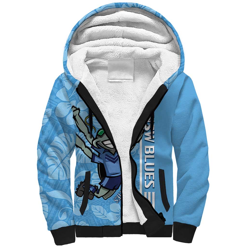 Custom NSW Blues Rugby Sherpa Hoodie Cockroaches Polynesian Pattern Tropical Vibes