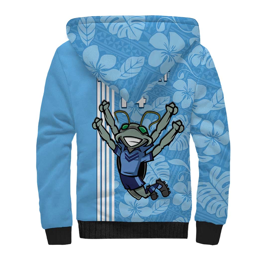 Custom NSW Blues Rugby Sherpa Hoodie Cockroaches Polynesian Pattern Tropical Vibes