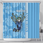Custom NSW Blues Rugby Shower Curtain Cockroaches Polynesian Pattern Tropical Vibes