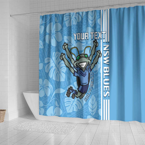 Custom NSW Blues Rugby Shower Curtain Cockroaches Polynesian Pattern Tropical Vibes