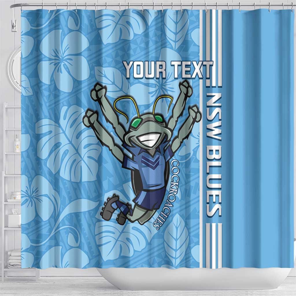 Custom NSW Blues Rugby Shower Curtain Cockroaches Polynesian Pattern Tropical Vibes