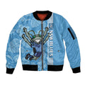Custom NSW Blues Rugby Sleeve Zip Bomber Jacket Cockroaches Polynesian Pattern Tropical Vibes