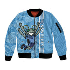 Custom NSW Blues Rugby Sleeve Zip Bomber Jacket Cockroaches Polynesian Pattern Tropical Vibes