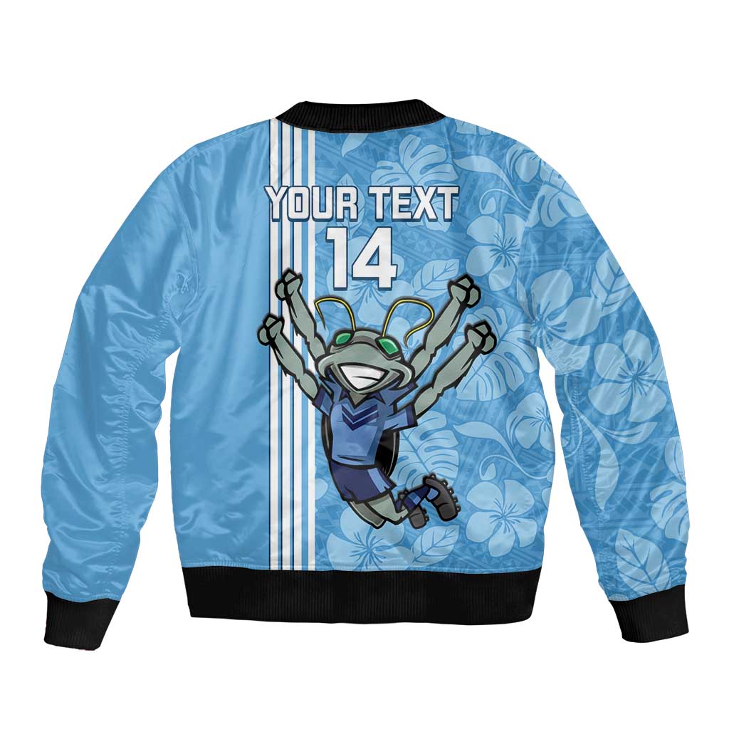 Custom NSW Blues Rugby Sleeve Zip Bomber Jacket Cockroaches Polynesian Pattern Tropical Vibes