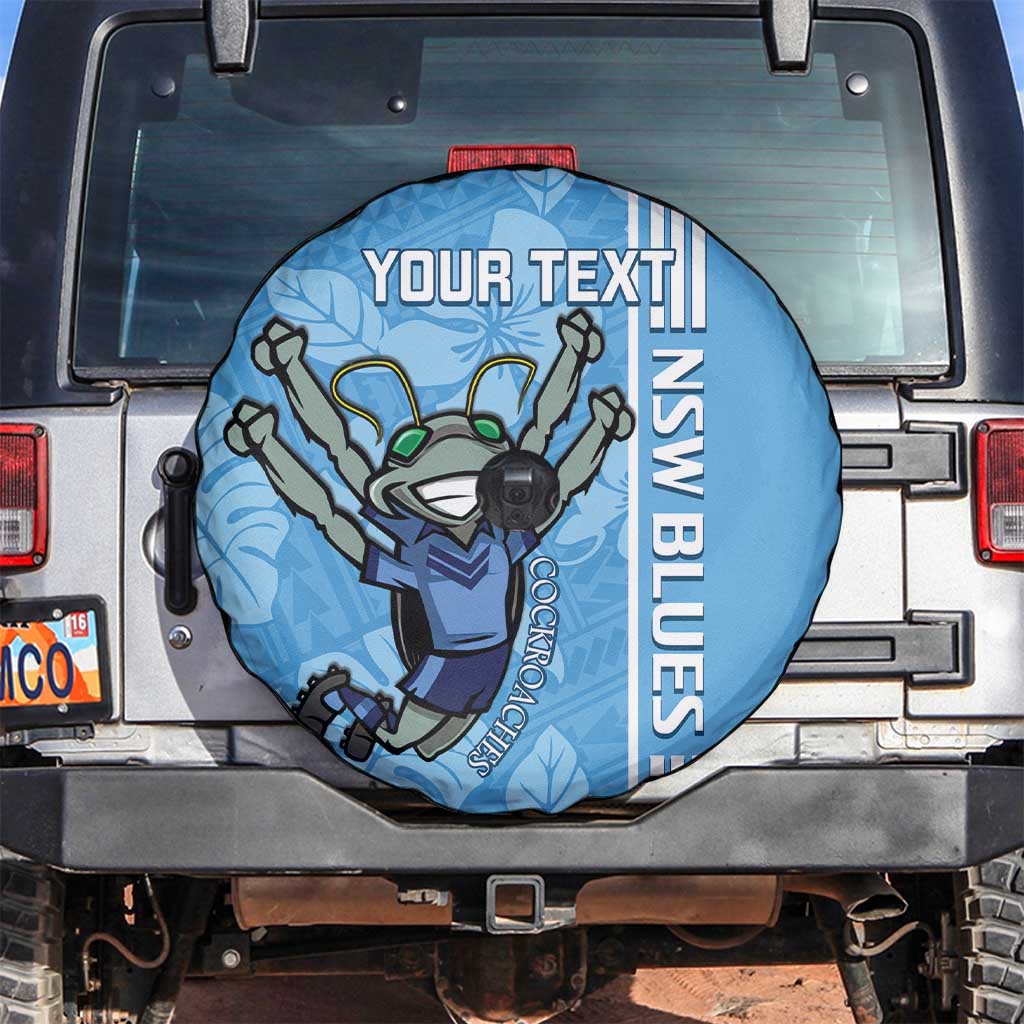 Custom NSW Blues Rugby Spare Tire Cover Cockroaches Polynesian Pattern Tropical Vibes