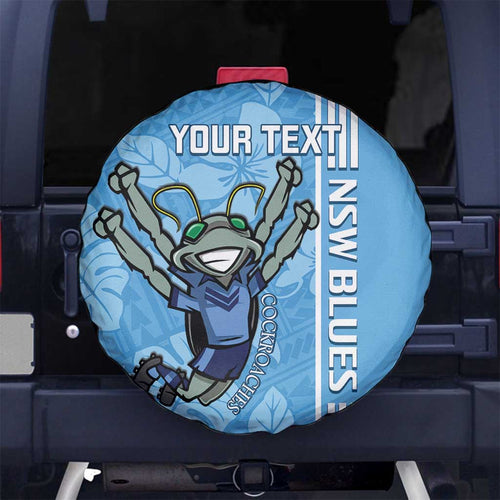 Custom NSW Blues Rugby Spare Tire Cover Cockroaches Polynesian Pattern Tropical Vibes
