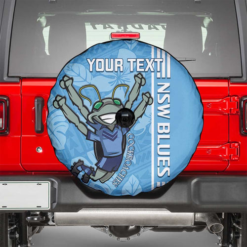 Custom NSW Blues Rugby Spare Tire Cover Cockroaches Polynesian Pattern Tropical Vibes