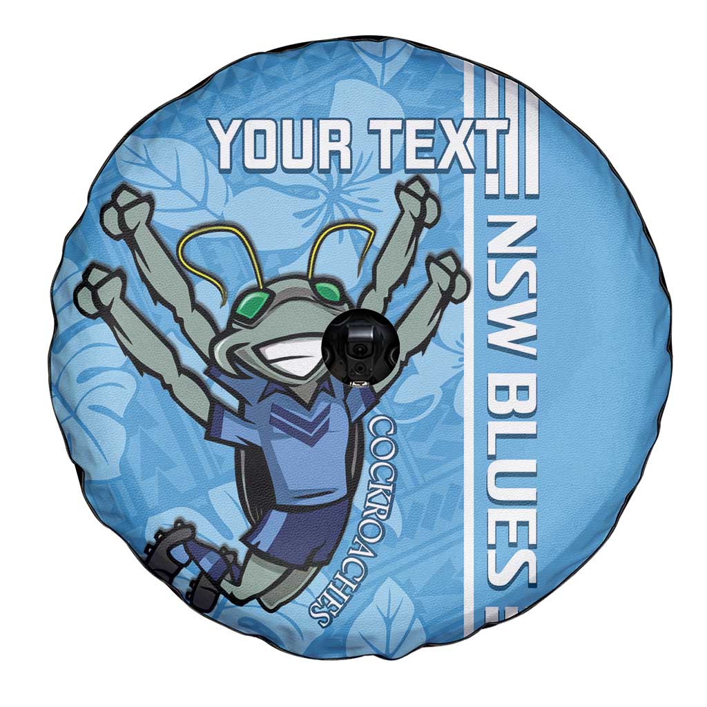 Custom NSW Blues Rugby Spare Tire Cover Cockroaches Polynesian Pattern Tropical Vibes