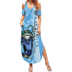 Custom NSW Blues Rugby Summer Maxi Dress Cockroaches Polynesian Pattern Tropical Vibes