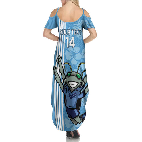 Custom NSW Blues Rugby Summer Maxi Dress Cockroaches Polynesian Pattern Tropical Vibes