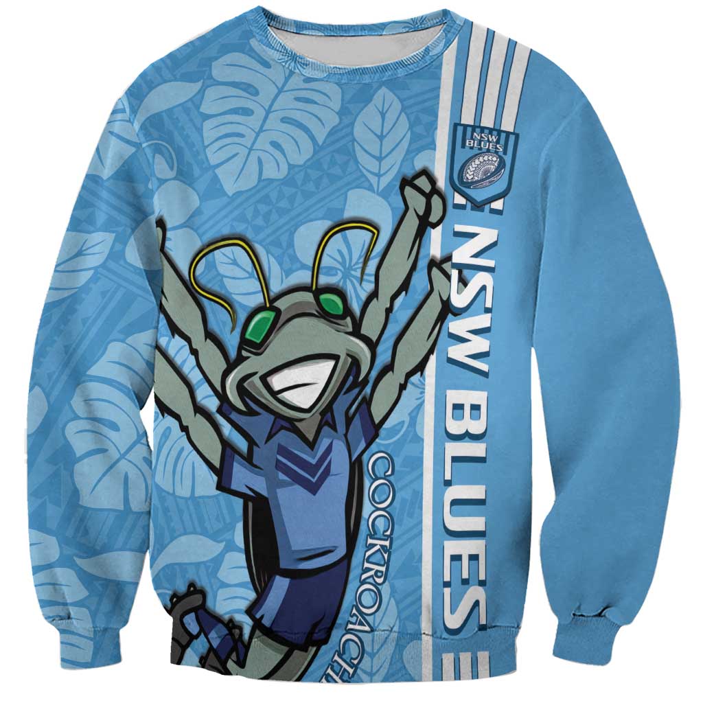 Custom NSW Blues Rugby Sweatshirt Cockroaches Polynesian Pattern Tropical Vibes