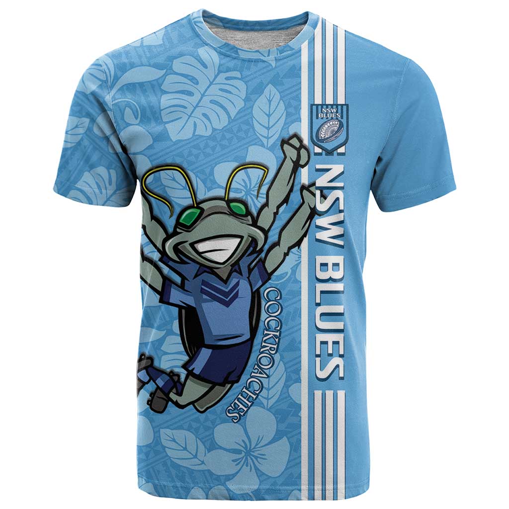Custom NSW Blues Rugby T Shirt Cockroaches Polynesian Pattern Tropical Vibes