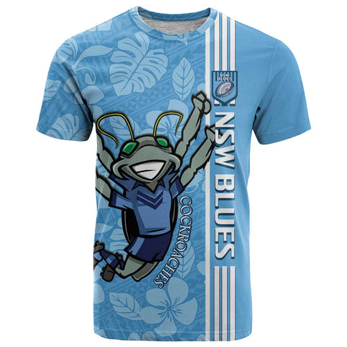 Custom NSW Blues Rugby T Shirt Cockroaches Polynesian Pattern Tropical Vibes