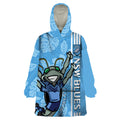 Custom NSW Blues Rugby Wearable Blanket Hoodie Cockroaches Polynesian Pattern Tropical Vibes