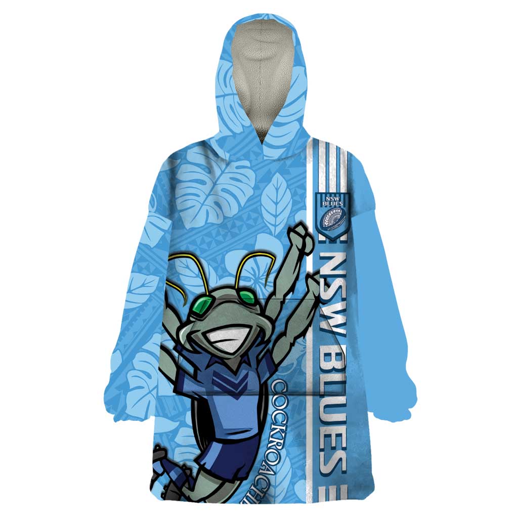 Custom NSW Blues Rugby Wearable Blanket Hoodie Cockroaches Polynesian Pattern Tropical Vibes