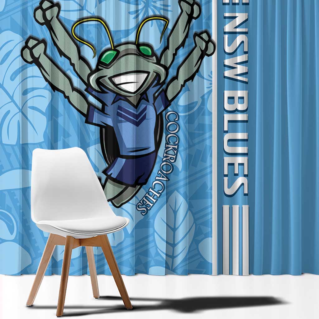 Custom NSW Blues Rugby Window Curtain Cockroaches Polynesian Pattern Tropical Vibes