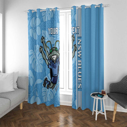 Custom NSW Blues Rugby Window Curtain Cockroaches Polynesian Pattern Tropical Vibes
