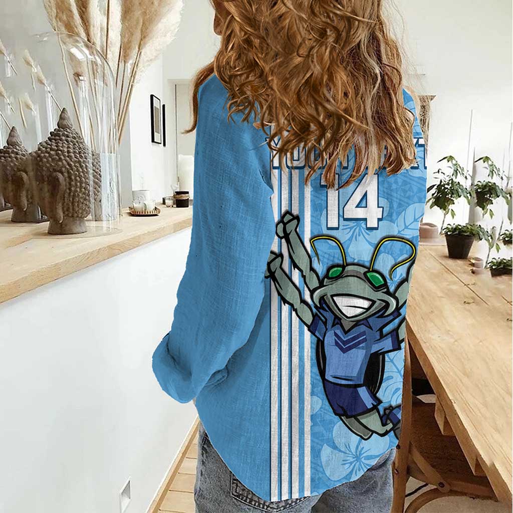 Custom NSW Blues Rugby Women Casual Shirt Cockroaches Polynesian Pattern Tropical Vibes