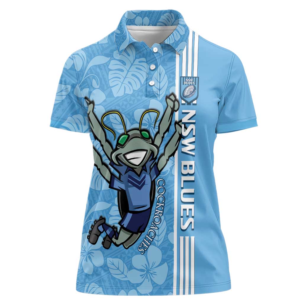 Custom NSW Blues Rugby Women Polo Shirt Cockroaches Polynesian Pattern Tropical Vibes