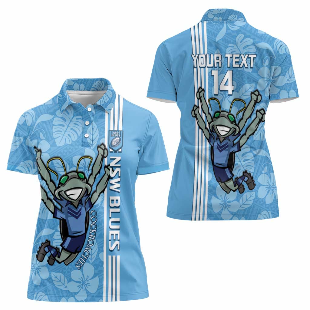 Custom NSW Blues Rugby Women Polo Shirt Cockroaches Polynesian Pattern Tropical Vibes