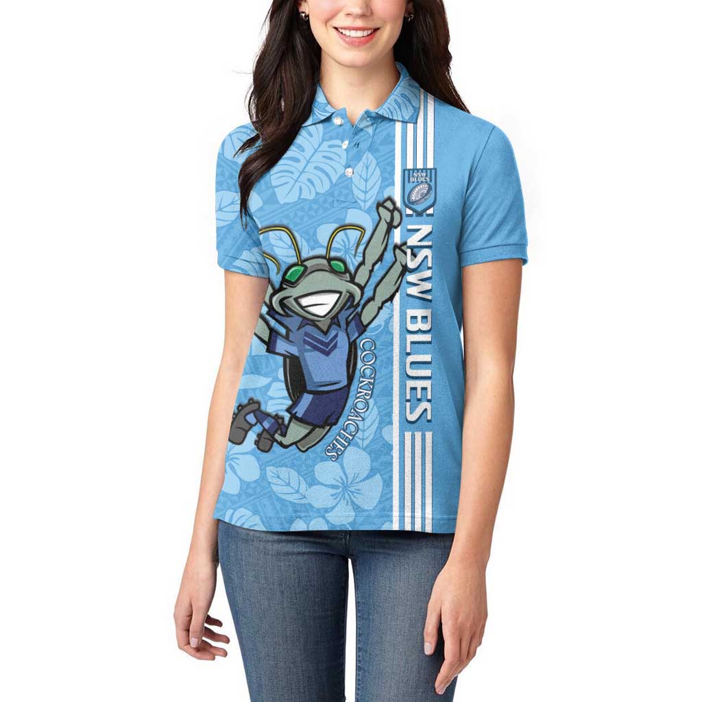 Custom NSW Blues Rugby Women Polo Shirt Cockroaches Polynesian Pattern Tropical Vibes