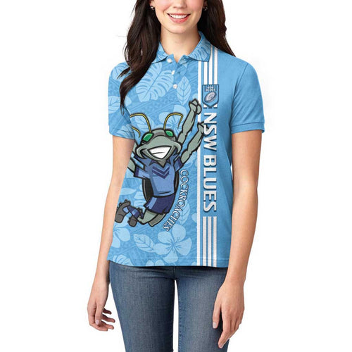 Custom NSW Blues Rugby Women Polo Shirt Cockroaches Polynesian Pattern Tropical Vibes