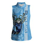 Custom NSW Blues Rugby Women Sleeveless Polo Shirt Cockroaches Polynesian Pattern Tropical Vibes