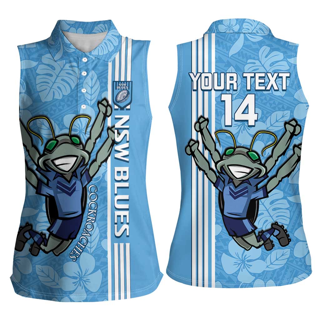 Custom NSW Blues Rugby Women Sleeveless Polo Shirt Cockroaches Polynesian Pattern Tropical Vibes
