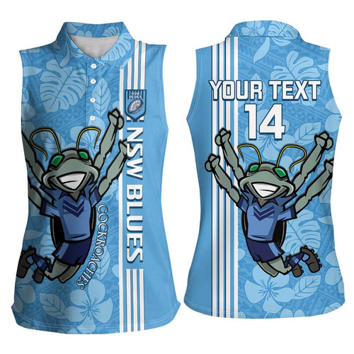 Custom NSW Blues Rugby Women Sleeveless Polo Shirt Cockroaches Polynesian Pattern Tropical Vibes