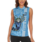 Custom NSW Blues Rugby Women Sleeveless Polo Shirt Cockroaches Polynesian Pattern Tropical Vibes