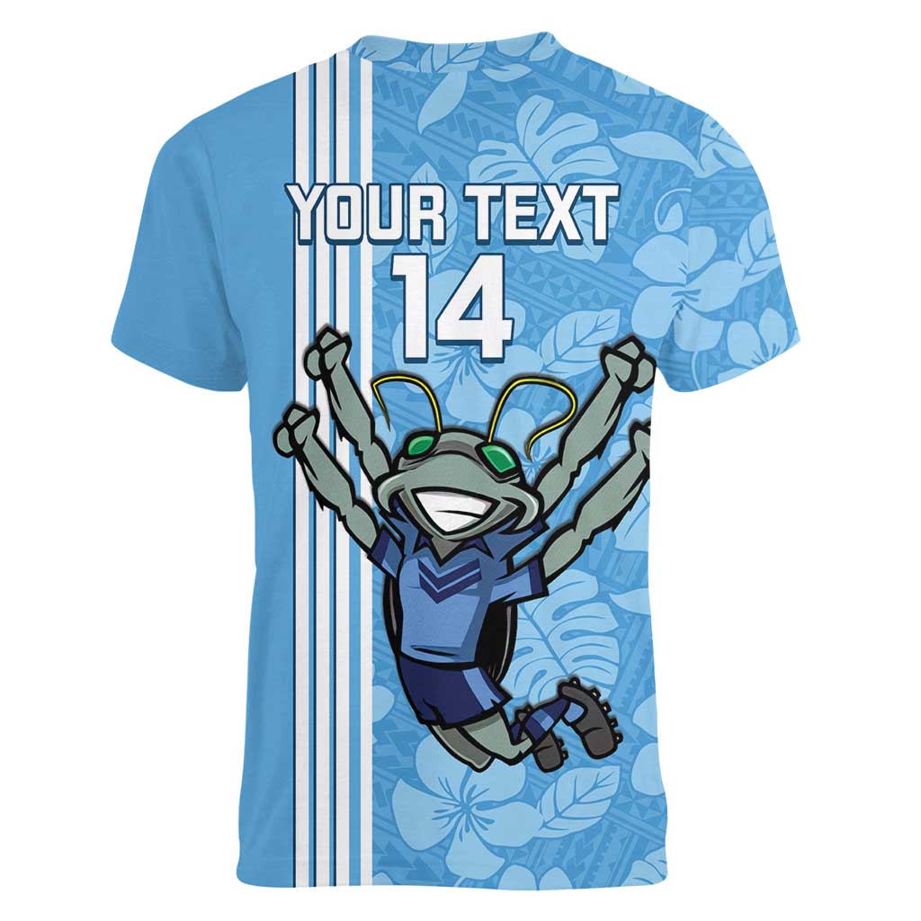 Custom NSW Blues Rugby Women V-Neck T-Shirt Cockroaches Polynesian Pattern Tropical Vibes