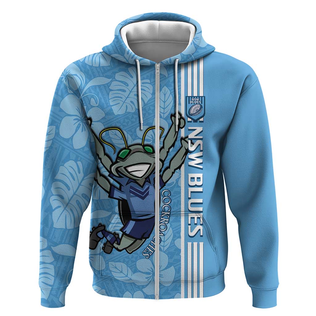 Custom NSW Blues Rugby Zip Hoodie Cockroaches Polynesian Pattern Tropical Vibes