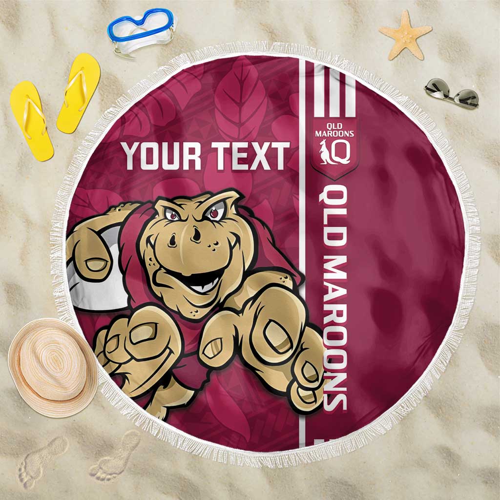 Custom QLD Maroons Rugby Beach Blanket Cane Toads Polynesian Pattern Tropical Vibes