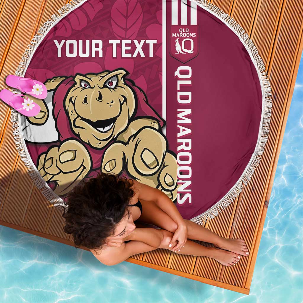 Custom QLD Maroons Rugby Beach Blanket Cane Toads Polynesian Pattern Tropical Vibes