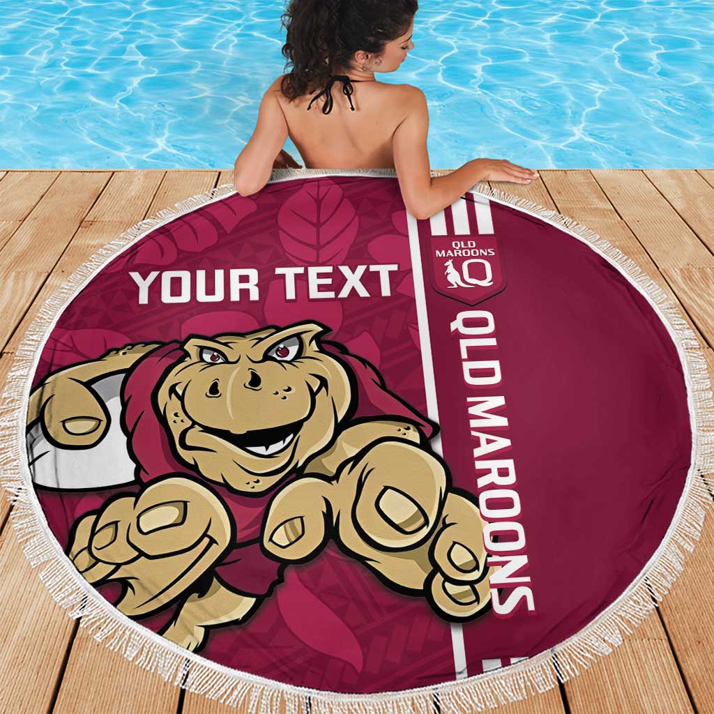 Custom QLD Maroons Rugby Beach Blanket Cane Toads Polynesian Pattern Tropical Vibes