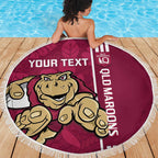 Custom QLD Maroons Rugby Beach Blanket Cane Toads Polynesian Pattern Tropical Vibes
