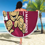 Custom QLD Maroons Rugby Beach Blanket Cane Toads Polynesian Pattern Tropical Vibes