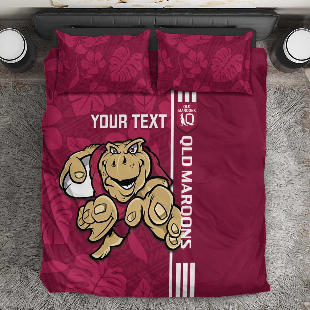 Custom QLD Maroons Rugby Bedding Set Cane Toads Polynesian Pattern Tropical Vibes