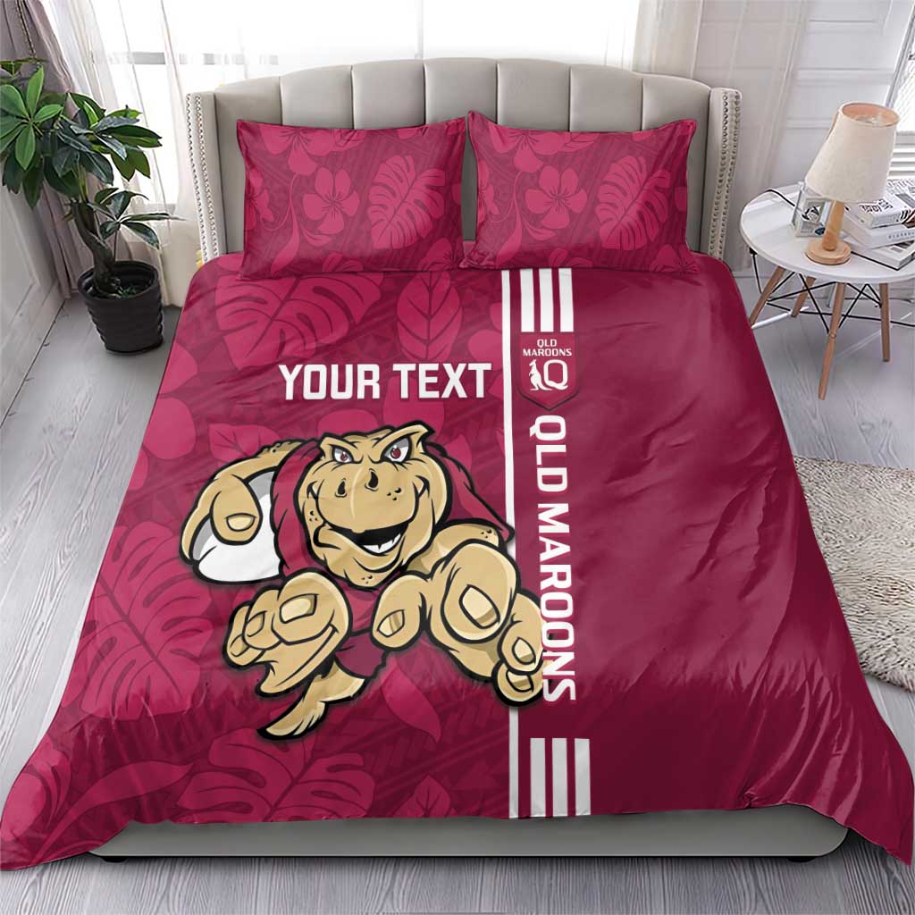 Custom QLD Maroons Rugby Bedding Set Cane Toads Polynesian Pattern Tropical Vibes
